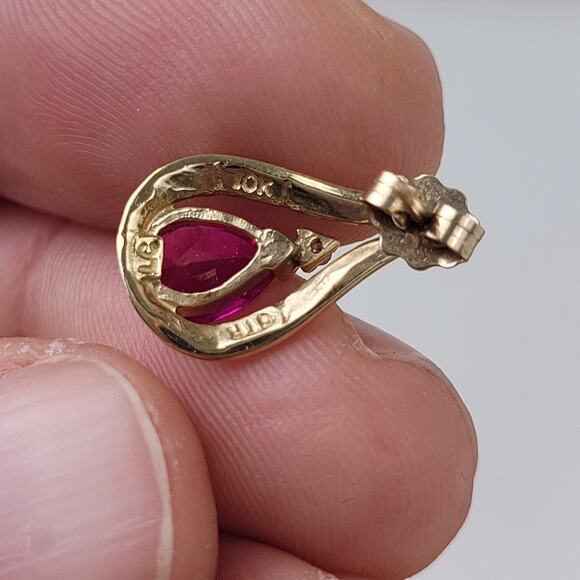 Ruby or Topaz and Diamond Teardrop Earrings Set in 10K Yellow Gold - Picture 3 of 7